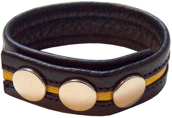 Cock strap cuir - bande jaune