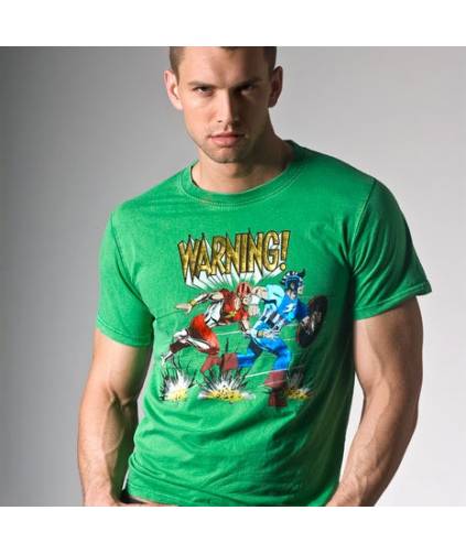 Tee-Shirt Warning SuperHéros PriapeWear - Vert - Taille L