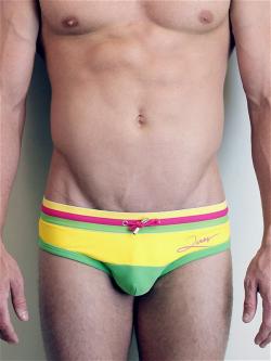 2Eros Signature Stripe Swim Candy - Yellow/Green - Size M