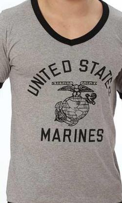 T-Shirt Col V US Marines - GBGB - Gris - Taille M