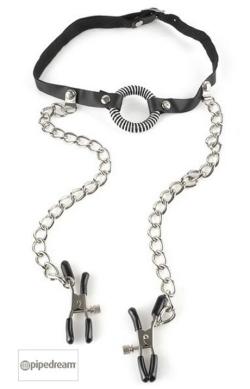 O-Ring Gag with Nipple Clamps - Fetish Fantasy