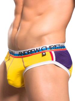 Slip ''Arena Show-It'' Andrew Christian - Jaune/Violet - Taille XS