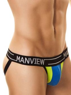 ManView ''Campus Fraternity'' Jockstrap Underwear - Blue/Green - Size M