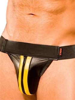 Colt Leather Zip Jock - Yellow (Colt Leather)  - Black/Yellow - Size S