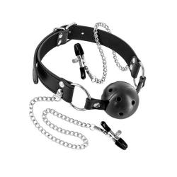 Baillon Boule Plastique avec Pinces  seins - Fetish Tentation